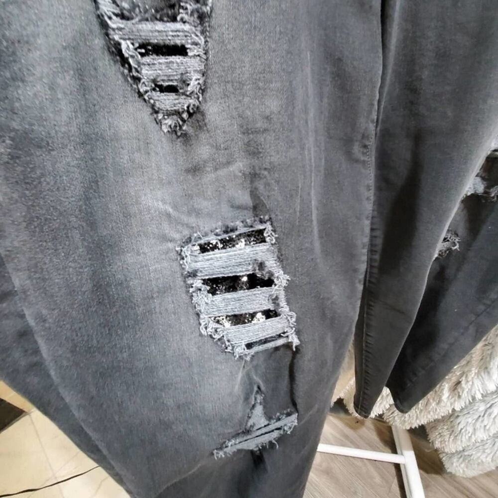 Lane BRYANT Low Rise Black GIRLFRIEND DISTRESS SEQUIN JEANs plus Size 24 - Picture 12 of 14